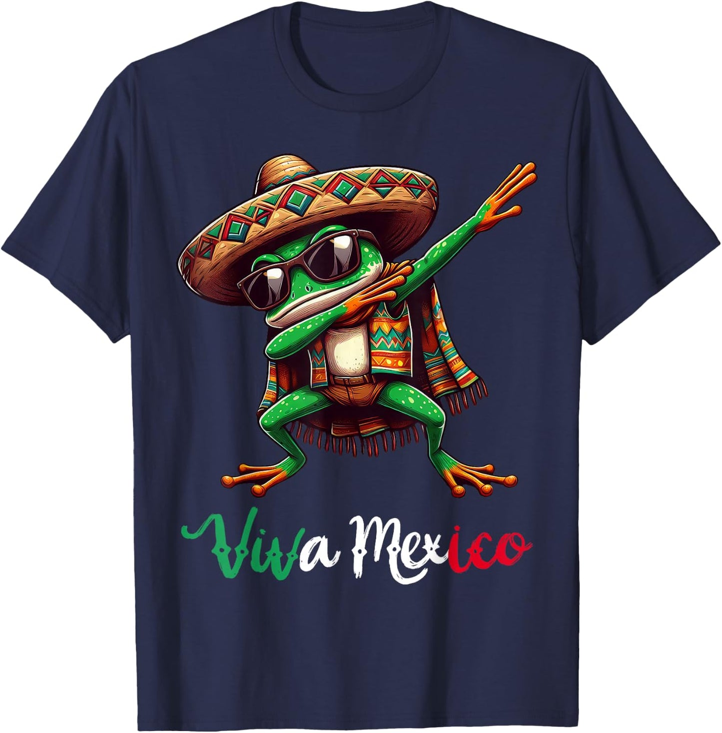 Viva Mexico Dabbing Frog Sombrero Mexican Party T-Shirt - T-Shirt | Navy