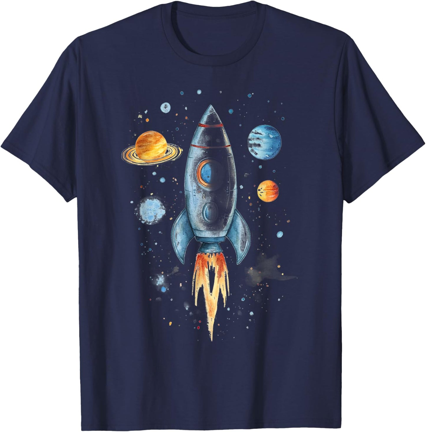Distressed Rocket Ship And Planets T-Shirt - T-Shirt | Navy