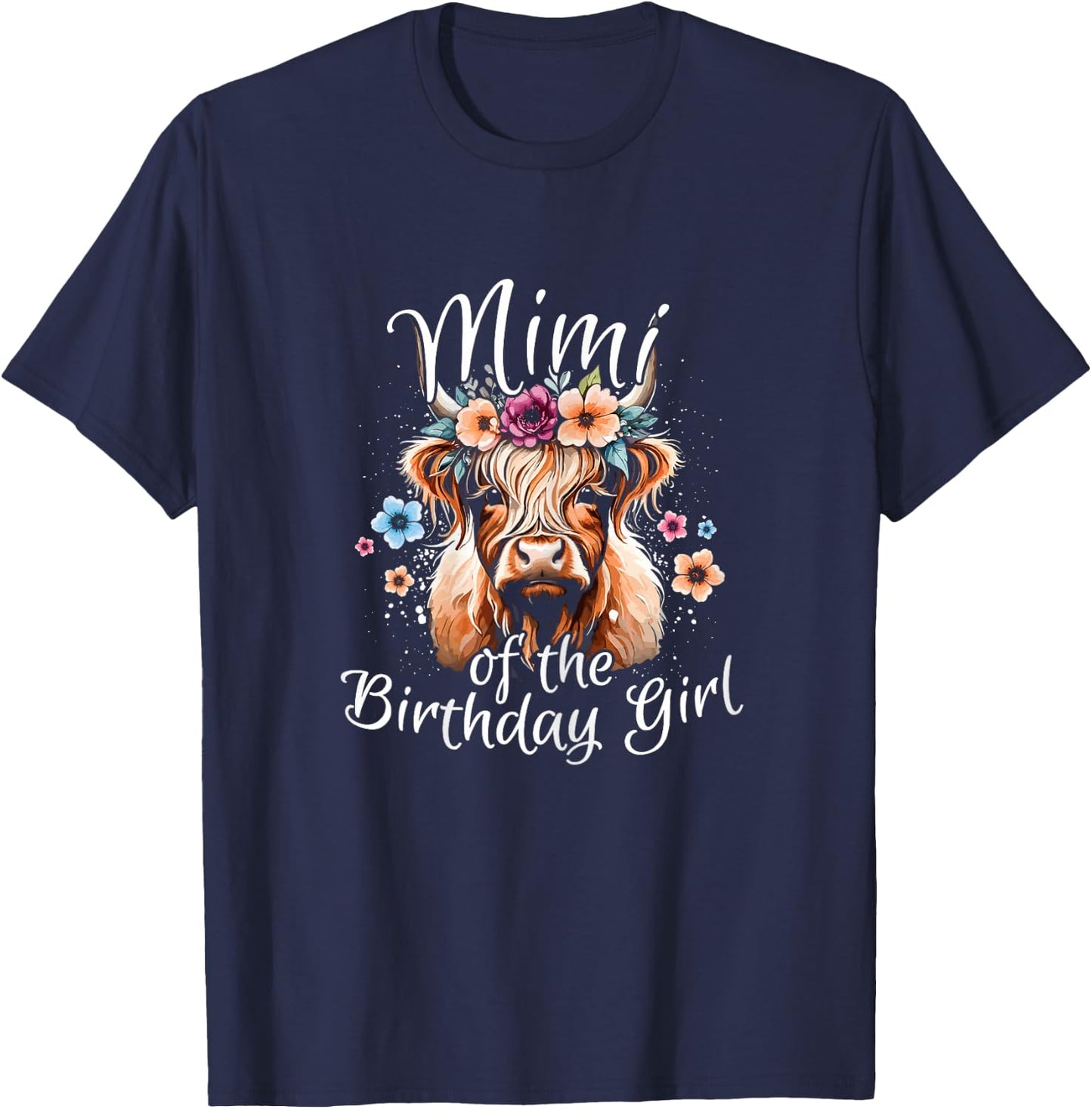 Mimi Of The Birthday Girl Highland Cow T-Shirt - T-Shirt | Navy