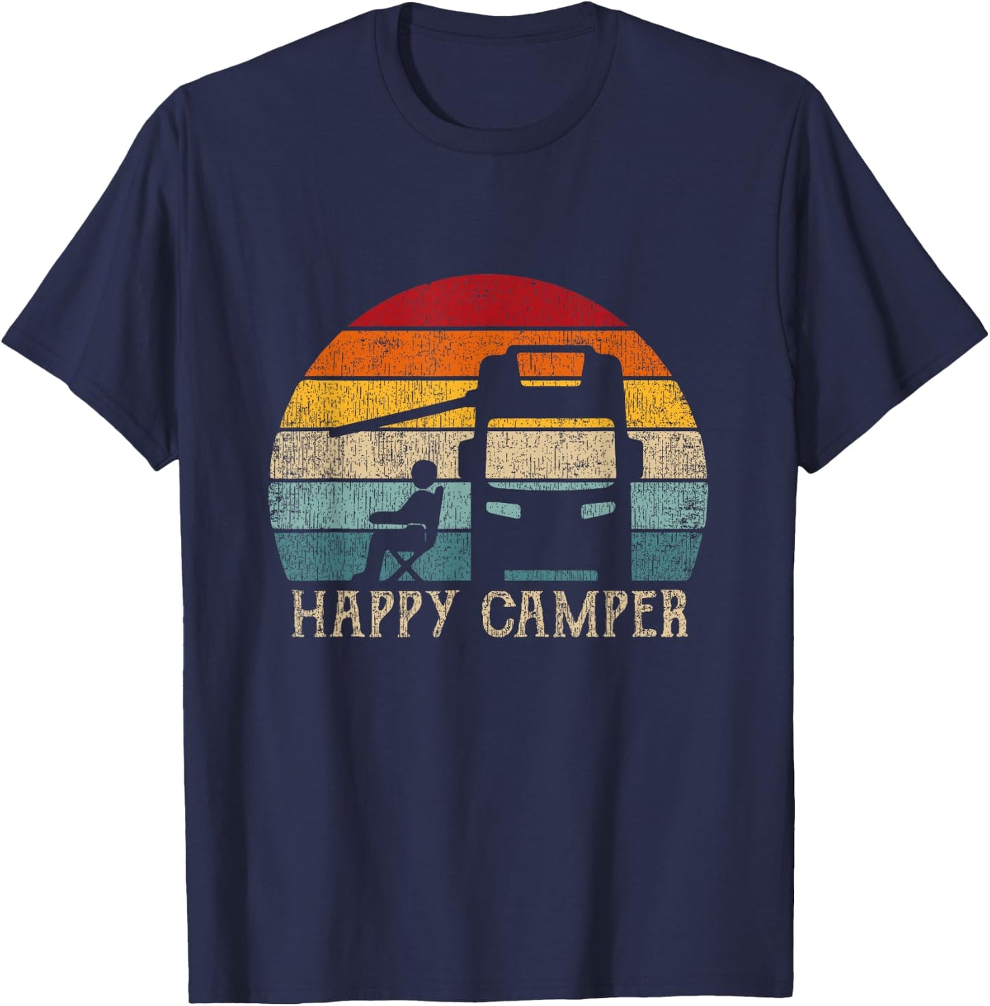 Happy Camper - RV 70s Retro Camper Van Camping , black, s T-Shirt - T-Shirt | Navy
