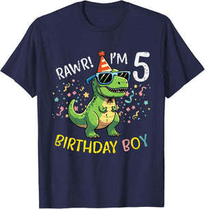 5th Birthday Trex Bday Boy Rawr Im 5 Years Old Boys Kids T-Shirt - T-Shirt | Navy
