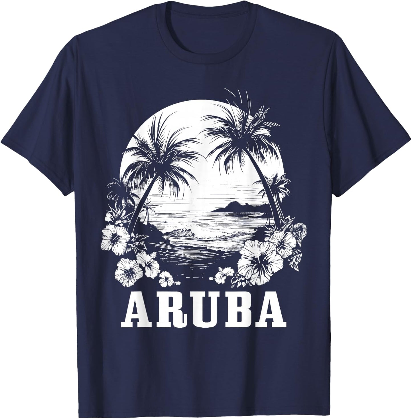 Aruba Vintage Souvenir Hibiscus Flowers Surfer Beach T-Shirt - T-Shirt | Navy