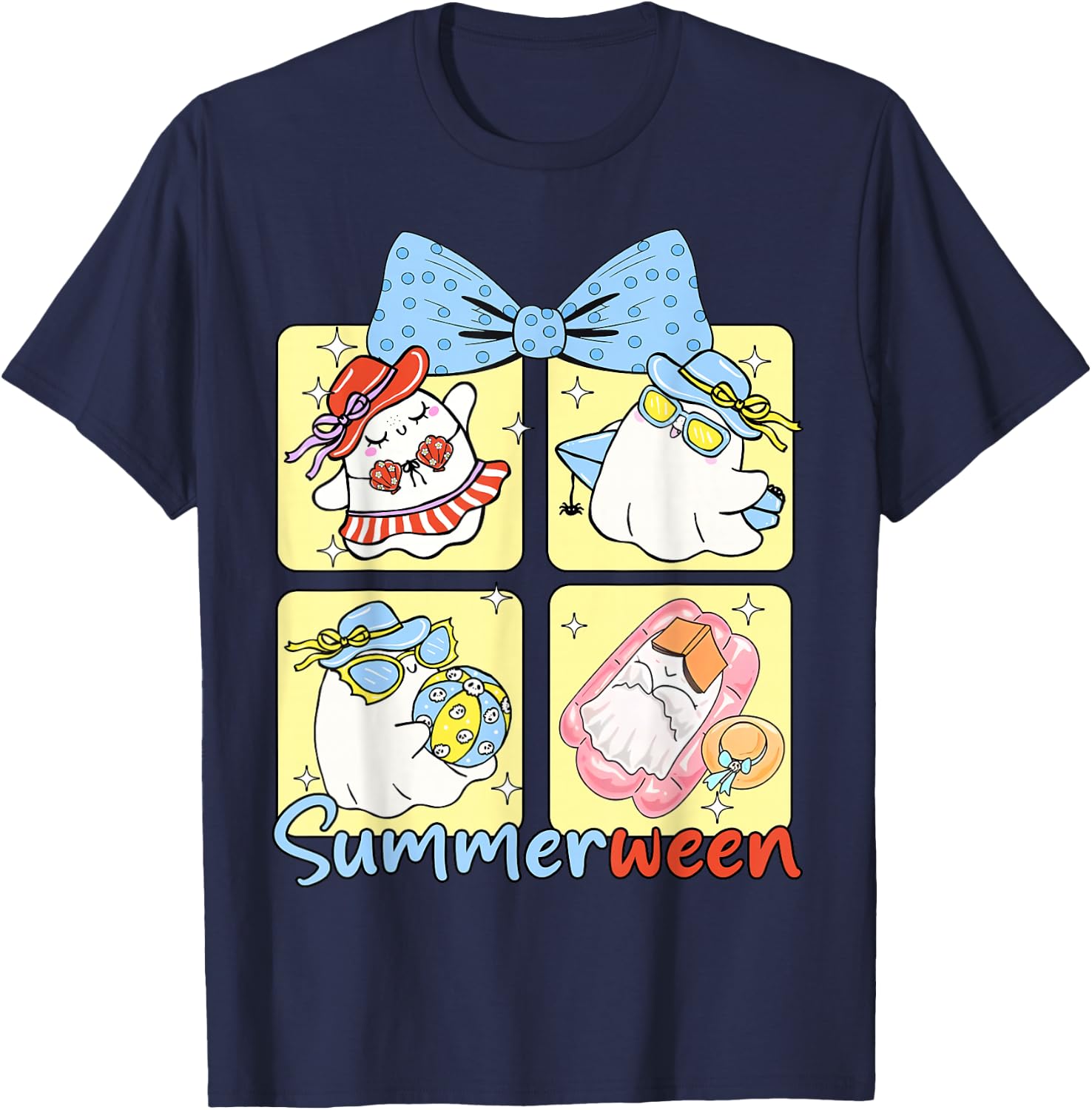 Funny Summerween Vibes Boo Spooky Vacation T-Shirt - T-Shirt | Navy