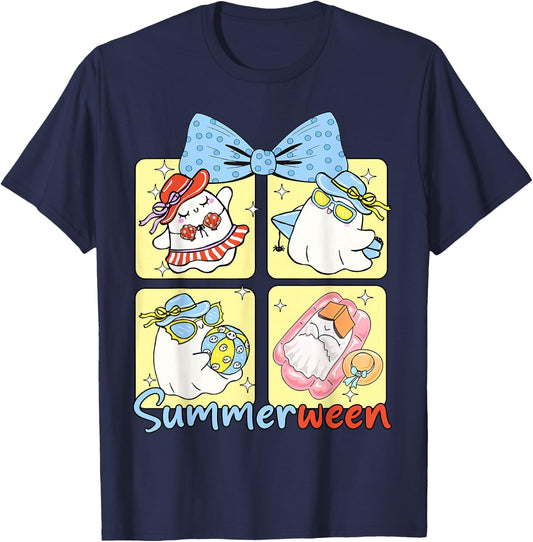 Funny Summerween Vibes Boo Spooky Vacation T-Shirt - T-Shirt | Navy