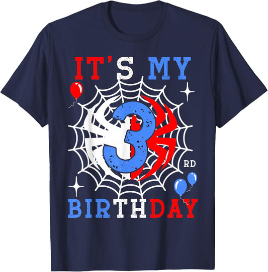 3rd Birthday Spider-Theme 3rd Birthday Spider Web Kids Boys T-Shirt - T-Shirt | Navy