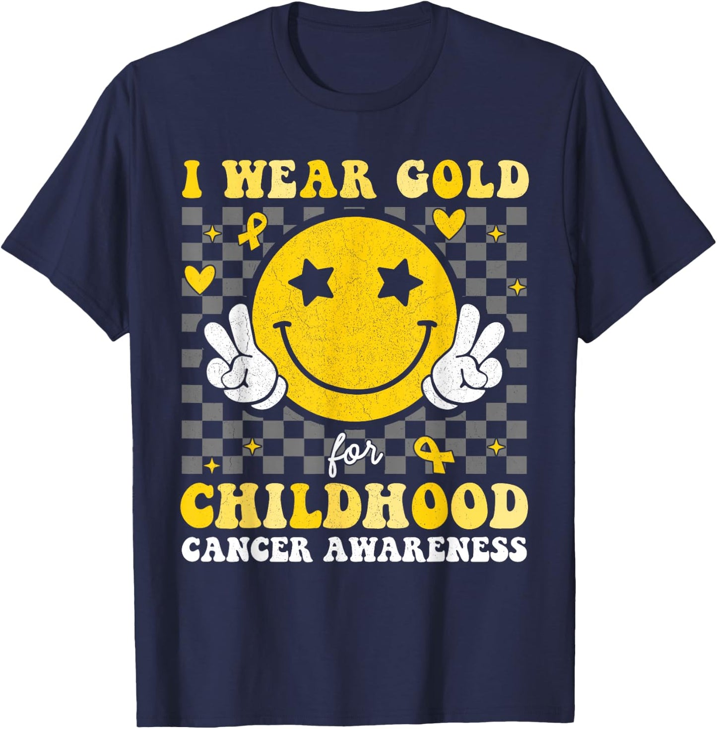 Retro I Wear Gold For Childhood Cancer Awareness Kids T-Shirt - T-Shirt | Navy