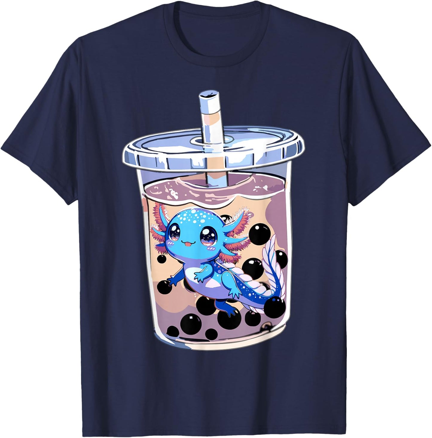 Boba Axolotl Kawaii Axolotl Bubble Tea Boba T-Shirt - T-Shirt | Navy