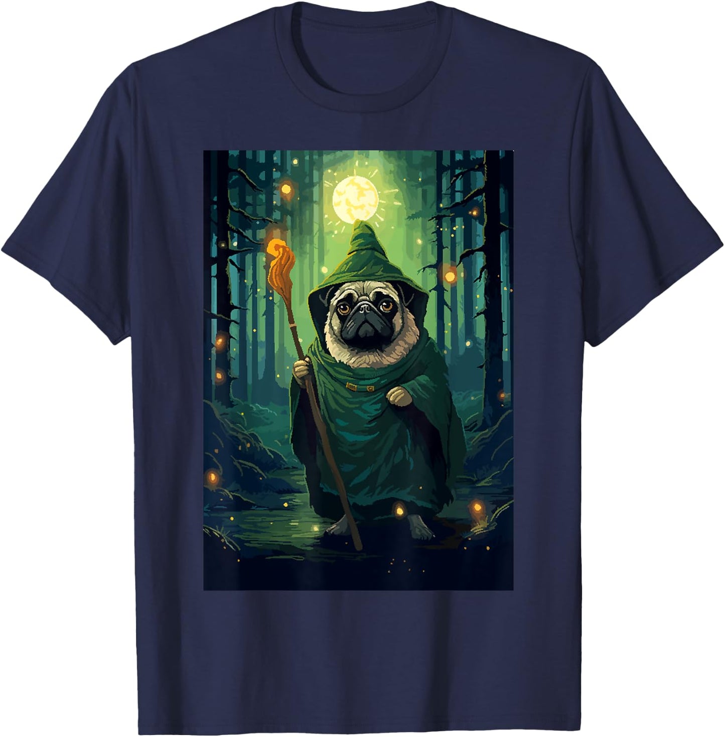 Pug Wizard Cute Funny Dog Pixel Art Women Kids T-Shirt - T-Shirt | Navy