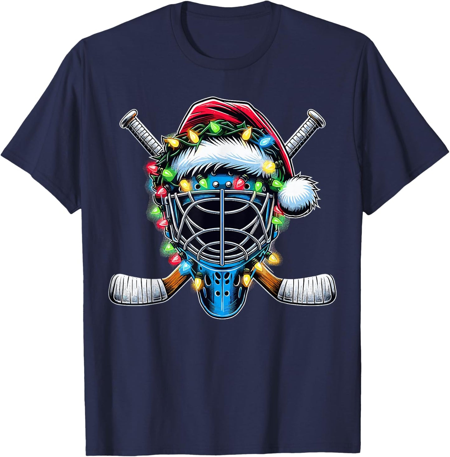 Santa Christmas Hockey Player T-Shirt - T-Shirt | Navy