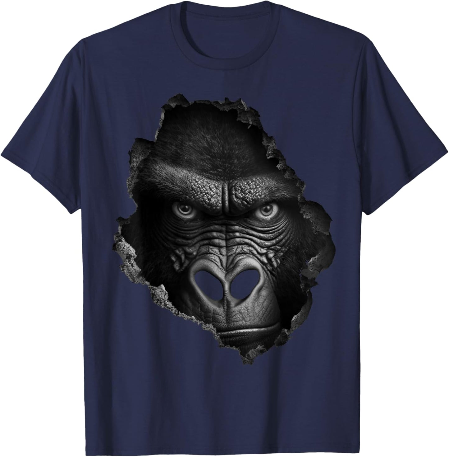 @n!mal Gorilla Gesicht Wand Tier Druck Kunst Tierliebhaber Gorilla Damen & Herren Schwarz Klein EU 38-40 T-Shirt - T-Shirt | Navy