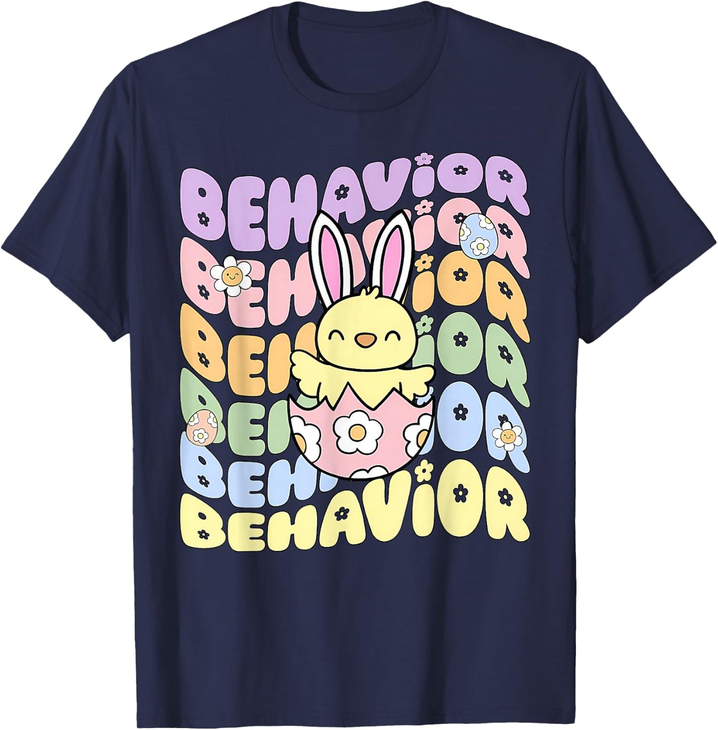 Retro Behavior Analyst Easter Bunny ABA Behavior Therapist T-Shirt - T-Shirt | Navy