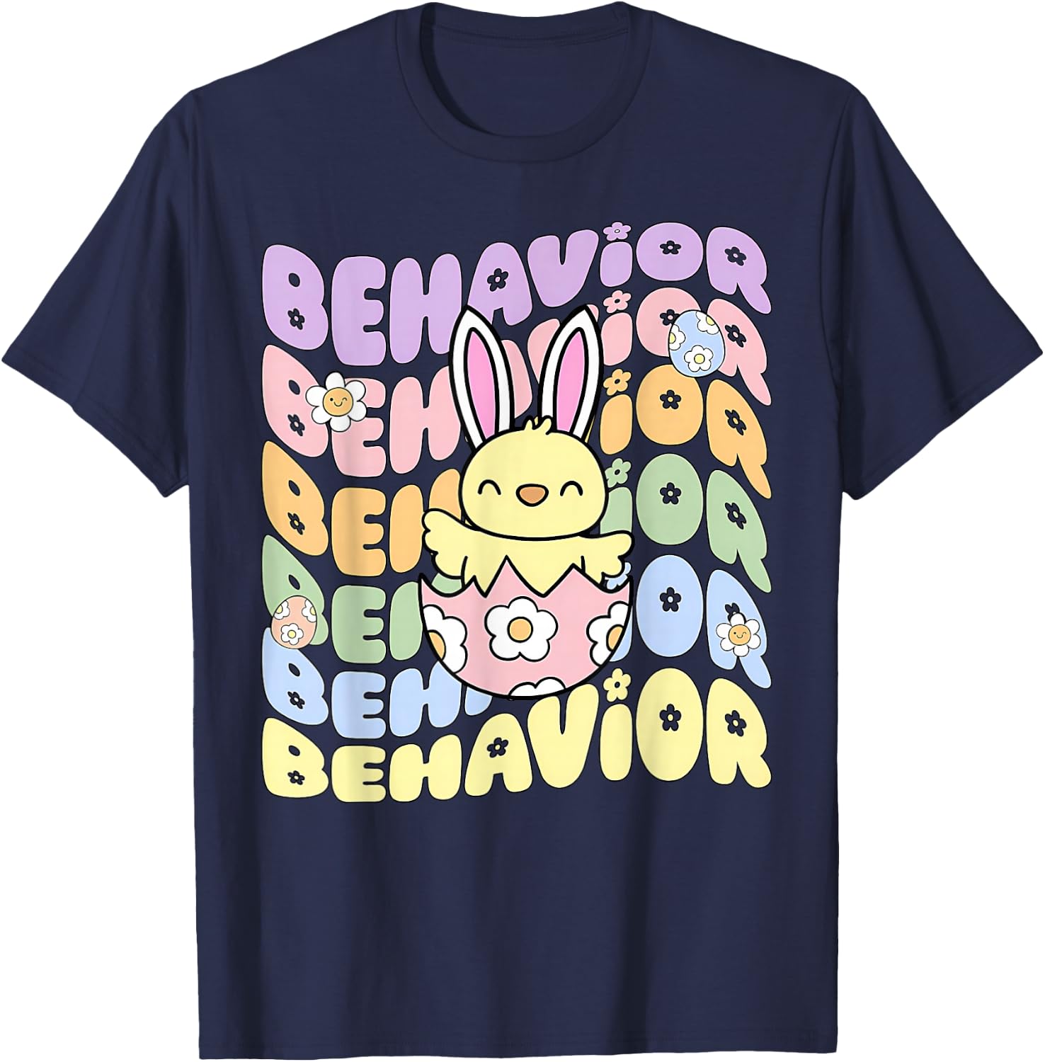 Retro Behavior Analyst Easter Bunny ABA Behavior Therapist T-Shirt - T-Shirt | Navy