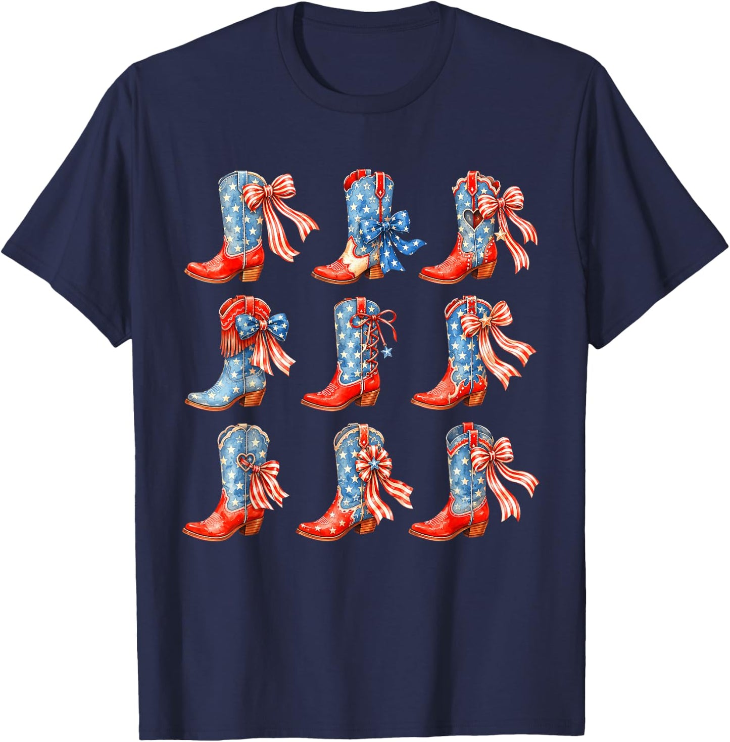 Western Cowboy Boots Cowgirl USA American Flag 4th of July T-Shirt - T-Shirt | Navy