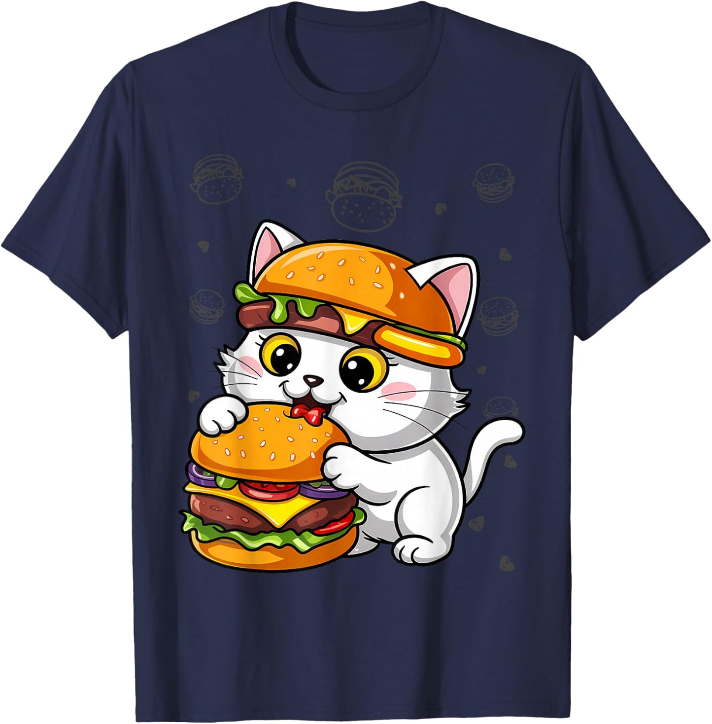 Quirky Cat Hamburger Cheeseburger Fast Food Hat T-Shirt - T-Shirt | Navy