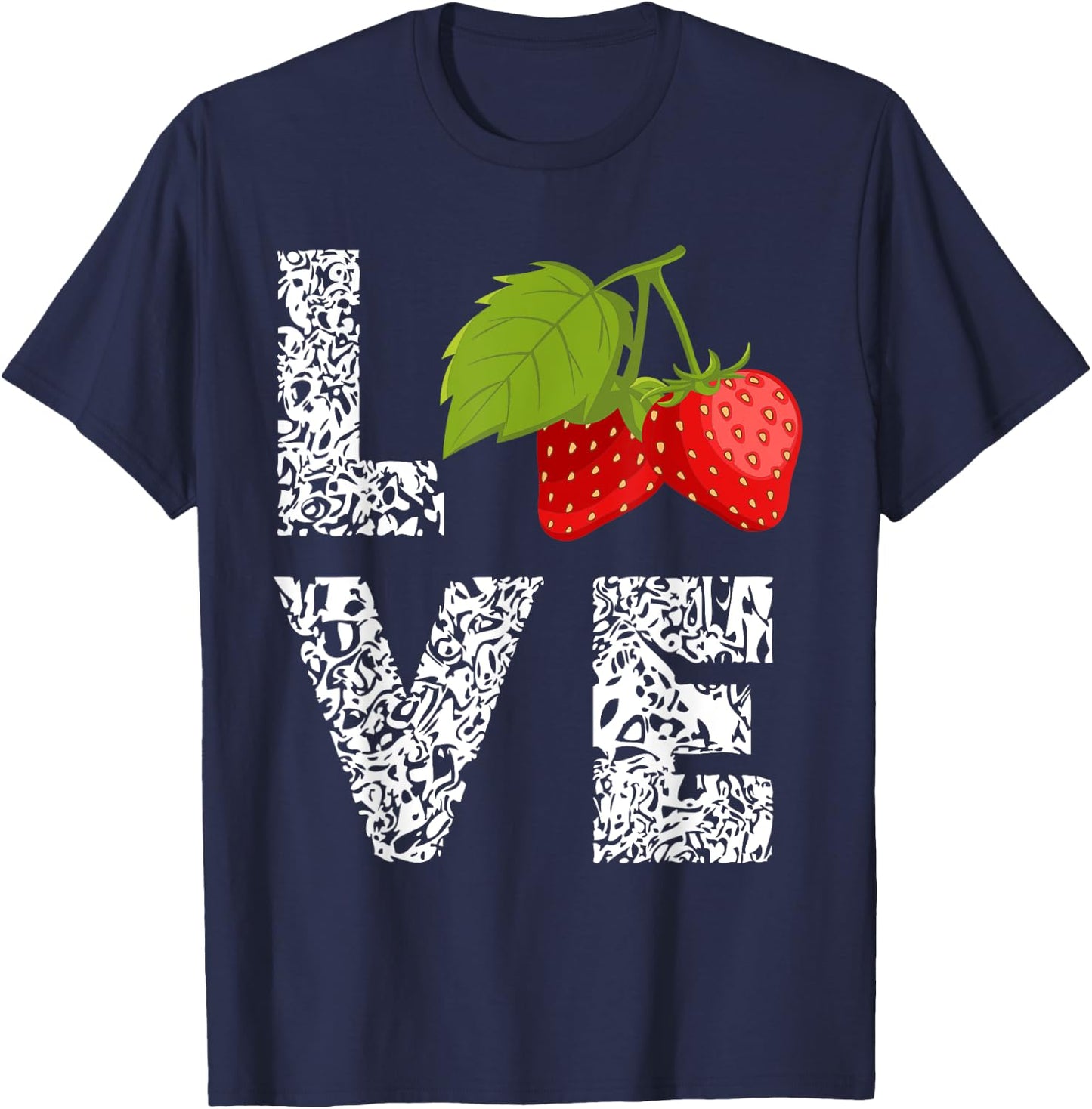 Strawberry Love Leopard Sweet Strawberries Summer Fruit T-Shirt - T-Shirt | Navy