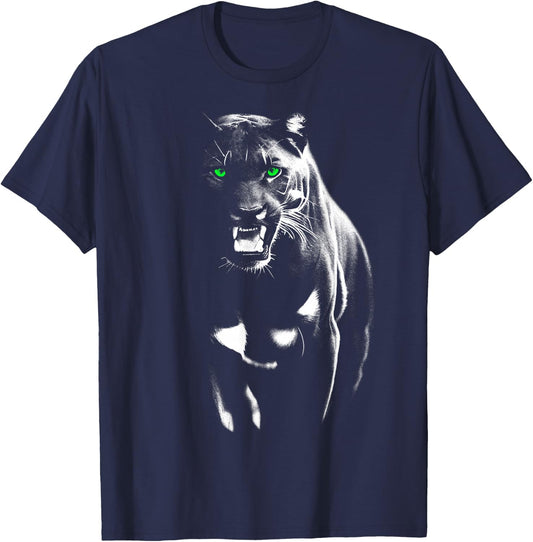 Wild Proud Panther with Cool Green Eyes Shows Teeth T-Shirt - T-Shirt | Navy