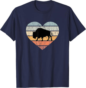 I Love Bison Silhouette North America Heart Wilderness Wisent T-Shirt - T-Shirt | Navy