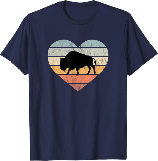 I Love Bison Silhouette North America Heart Wilderness Wisent T-Shirt - T-Shirt | Navy