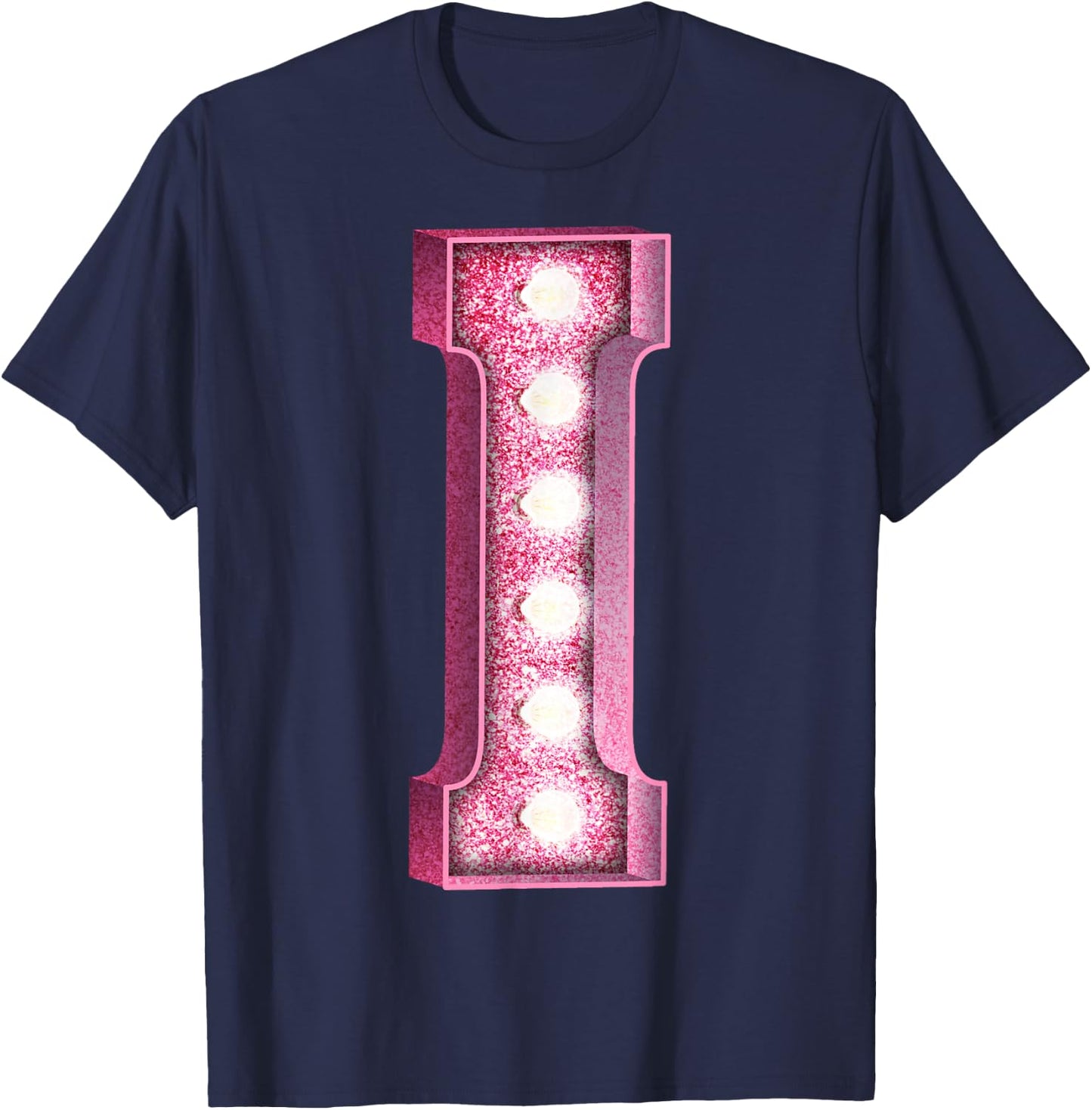 Marquee Letter I Pink Light Up Initial Decor Accent T-Shirt - T-Shirt | Navy