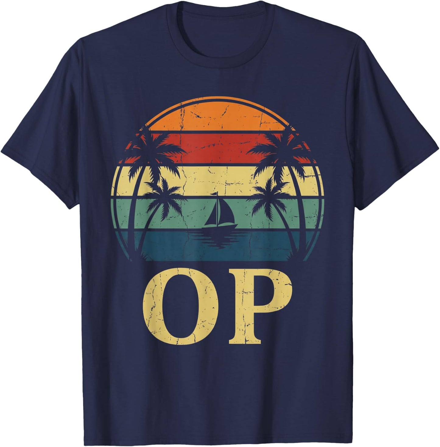 Op Ocean Vintage Pacific Ocean Beach Sun Palm Trees Retro T-Shirt - T-Shirt | Navy