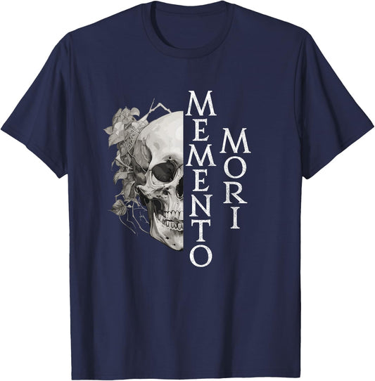Memento Mori | Momentum Mori | Latin Phrase , Black T-Shirt - T-Shirt | Navy