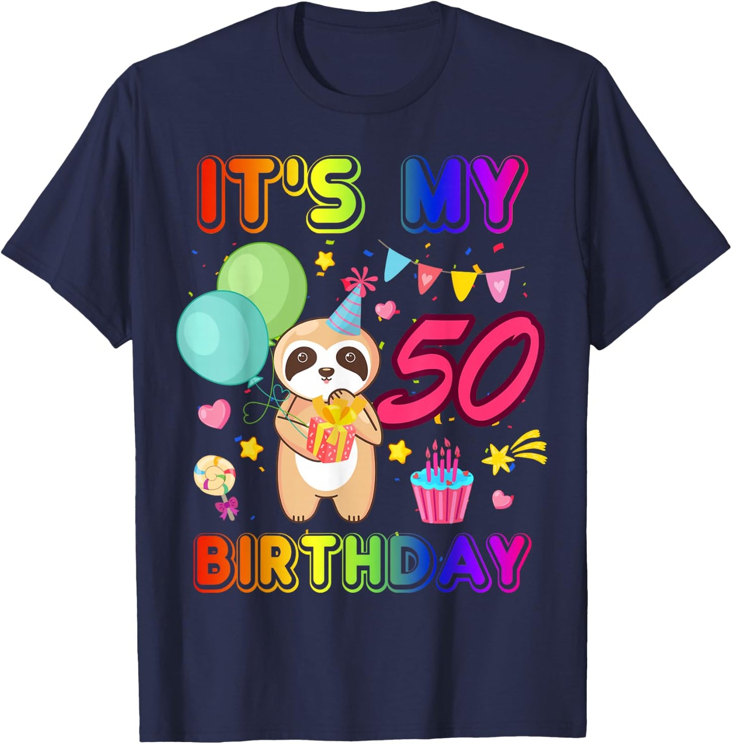 50 Year Old Birthday Sloth Animal Zoo 50th B-Day Crew Party T-Shirt - T-Shirt | Navy