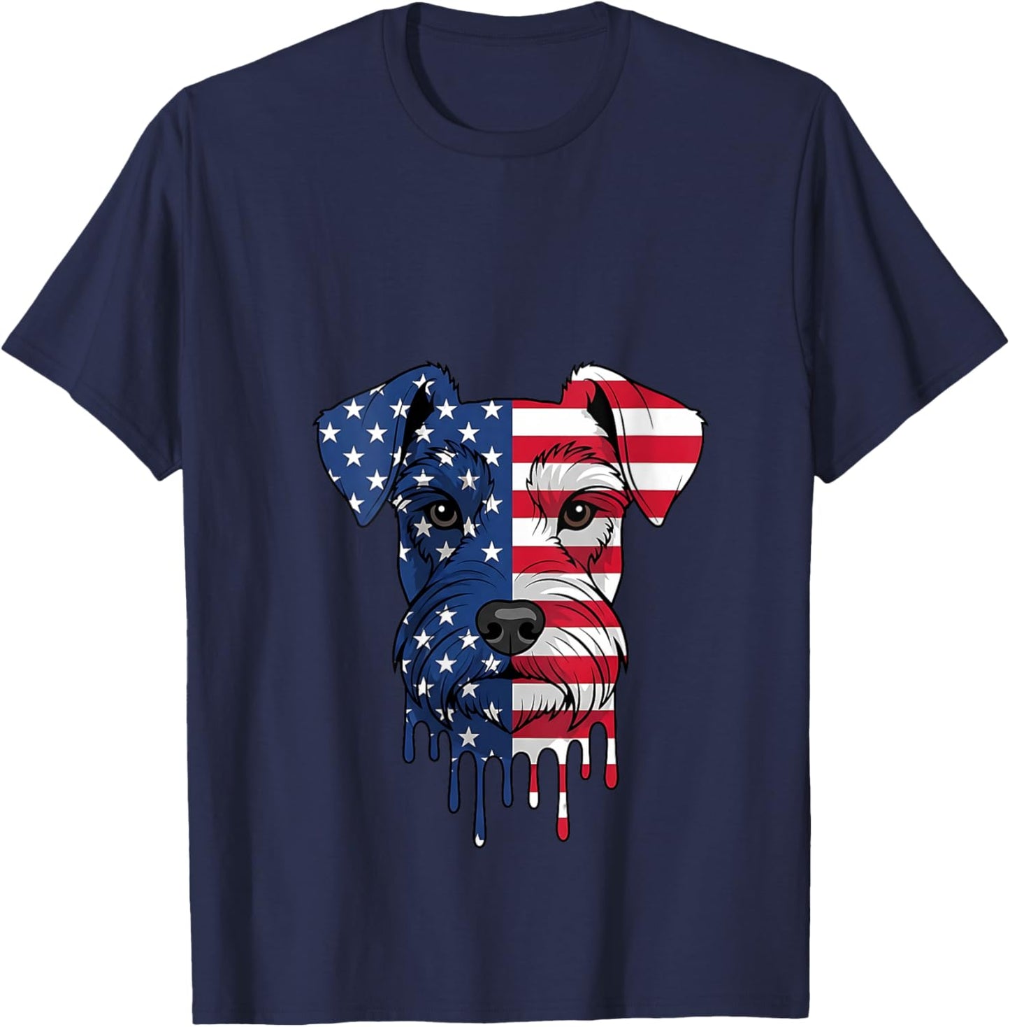 Women's 4th of July Miniature Schnauzer Dog American Flag Patriotic V-Neck T-Shirt - T-Shirt | Navy