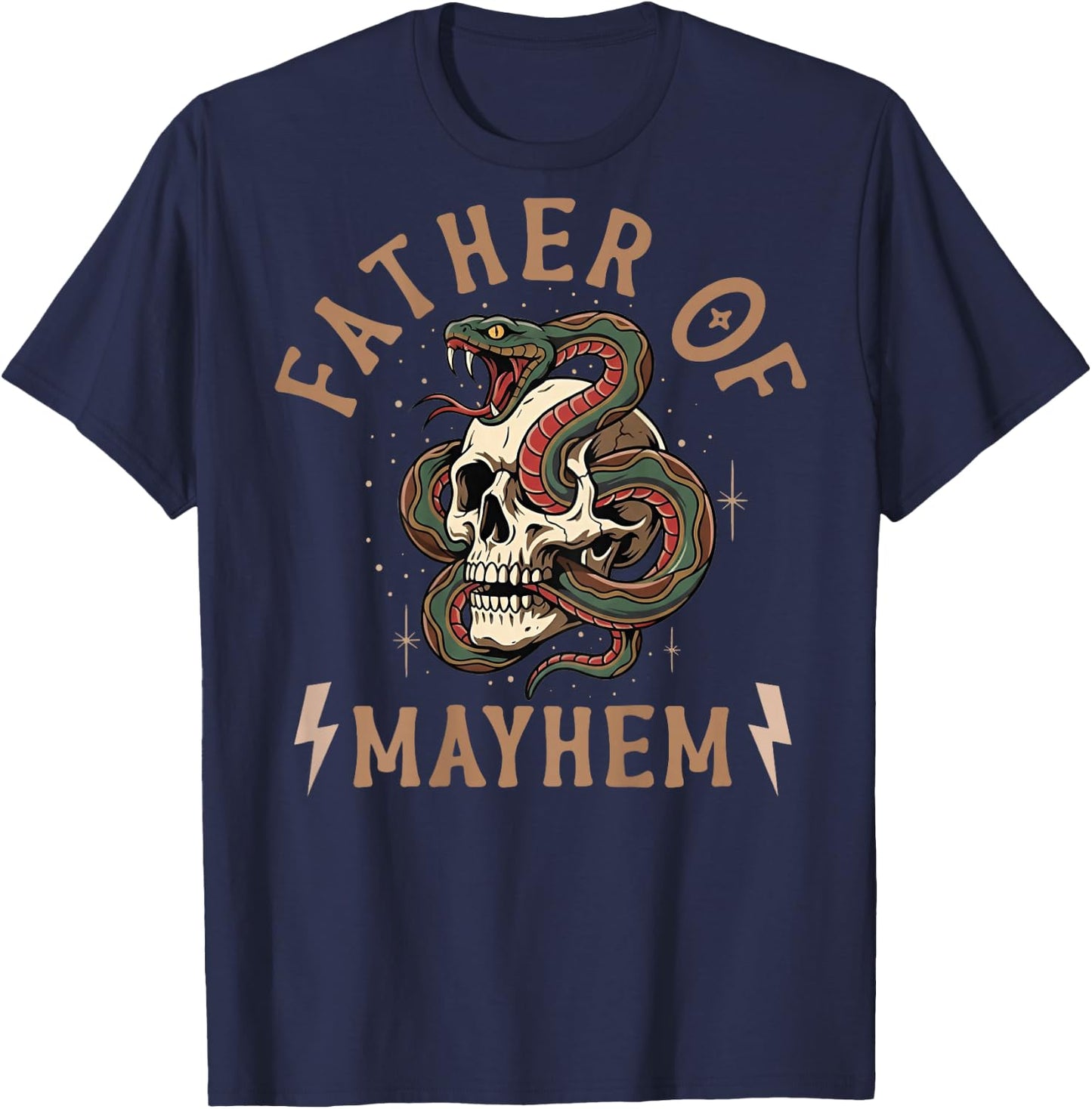 Father of Mayhem Snake Coiled Around Skull (on Back) T-Shirt - T-Shirt | Navy