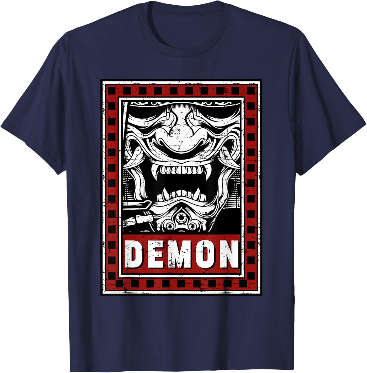Japanese Demon Harajuku Oni Face Mask T-Shirt - T-Shirt | Navy