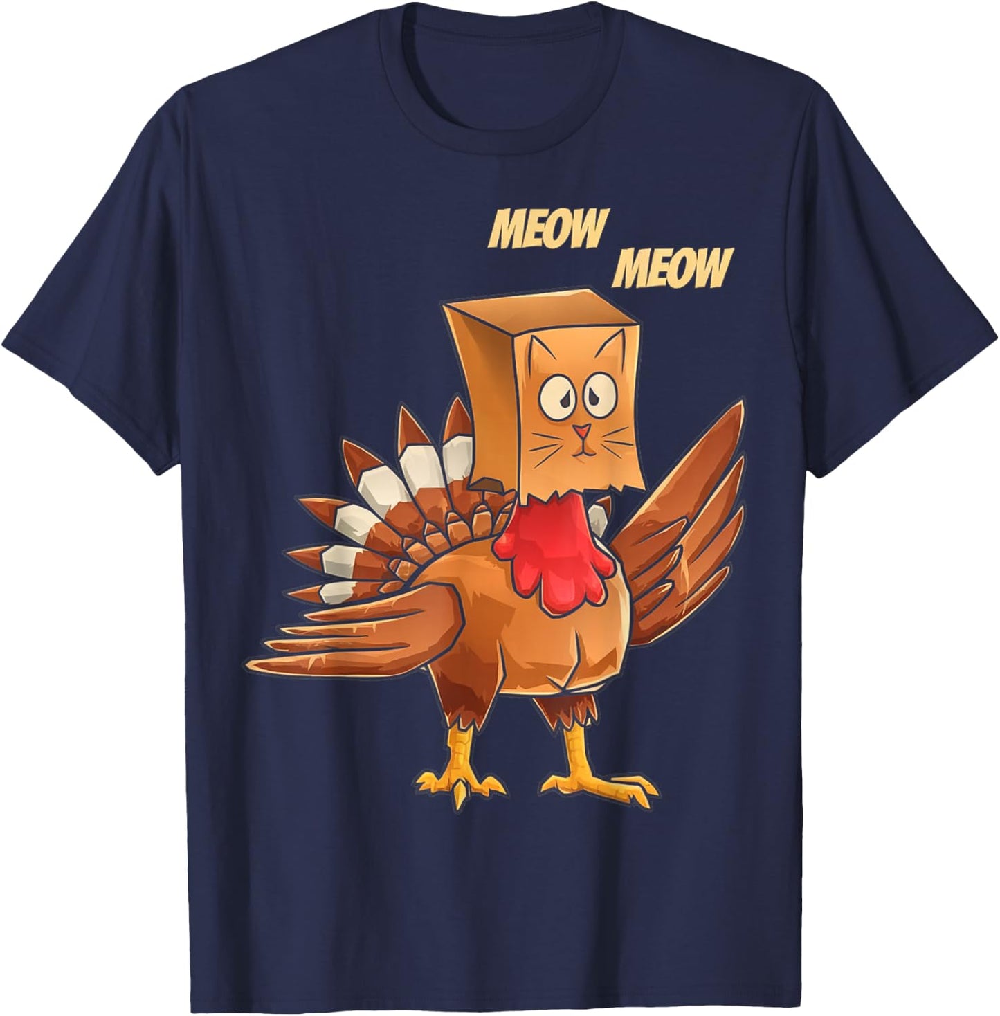 Thanksgiving Turkey Masked Cat Meow Funny Thanksgiving T-Shirt - T-Shirt | Navy