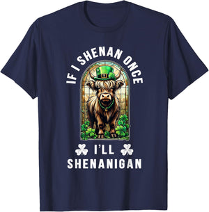 St Patrick's Day Shenan Once I'll Shenan Again Nordic Cow T-Shirt - T-Shirt | Navy