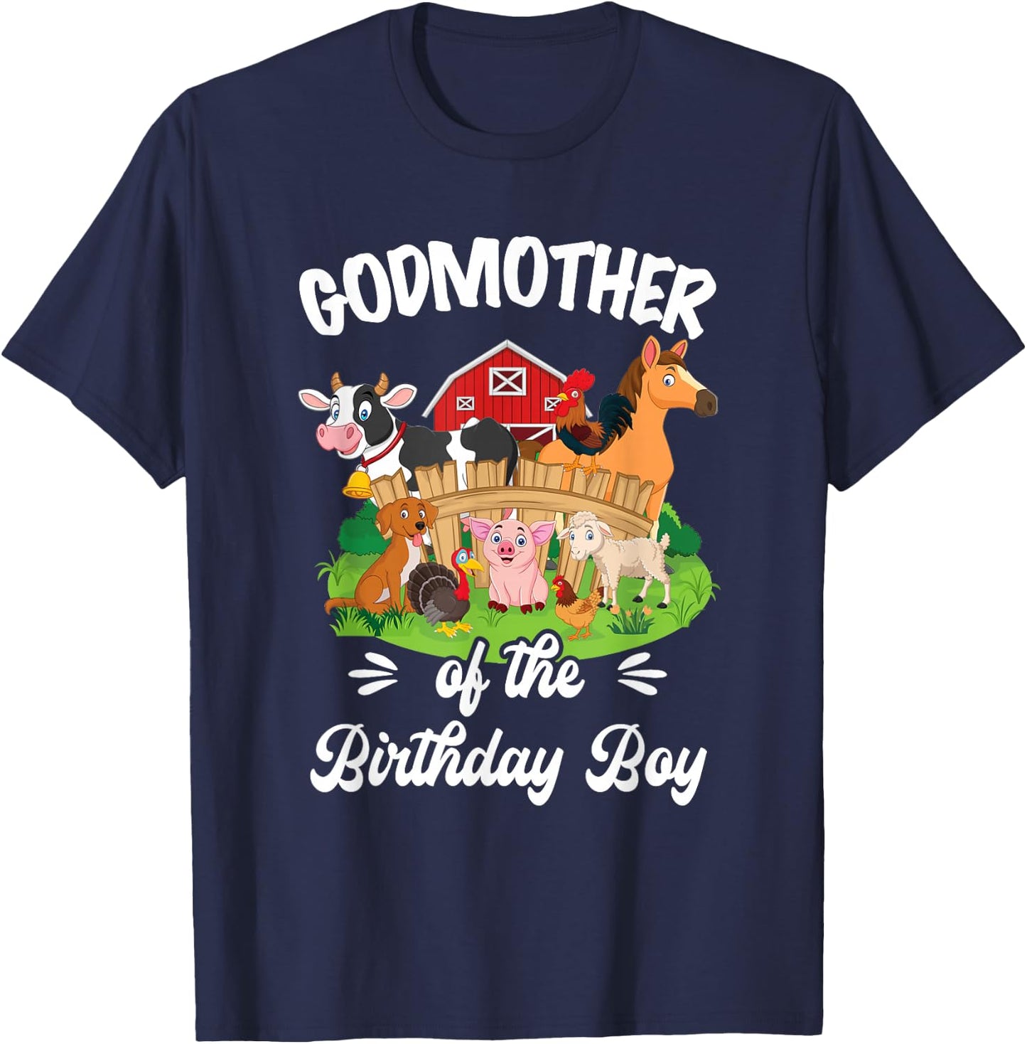 Godmother Of The Birthday Boy Party Cow Farm 1St Birthday T-Shirt - T-Shirt | Navy