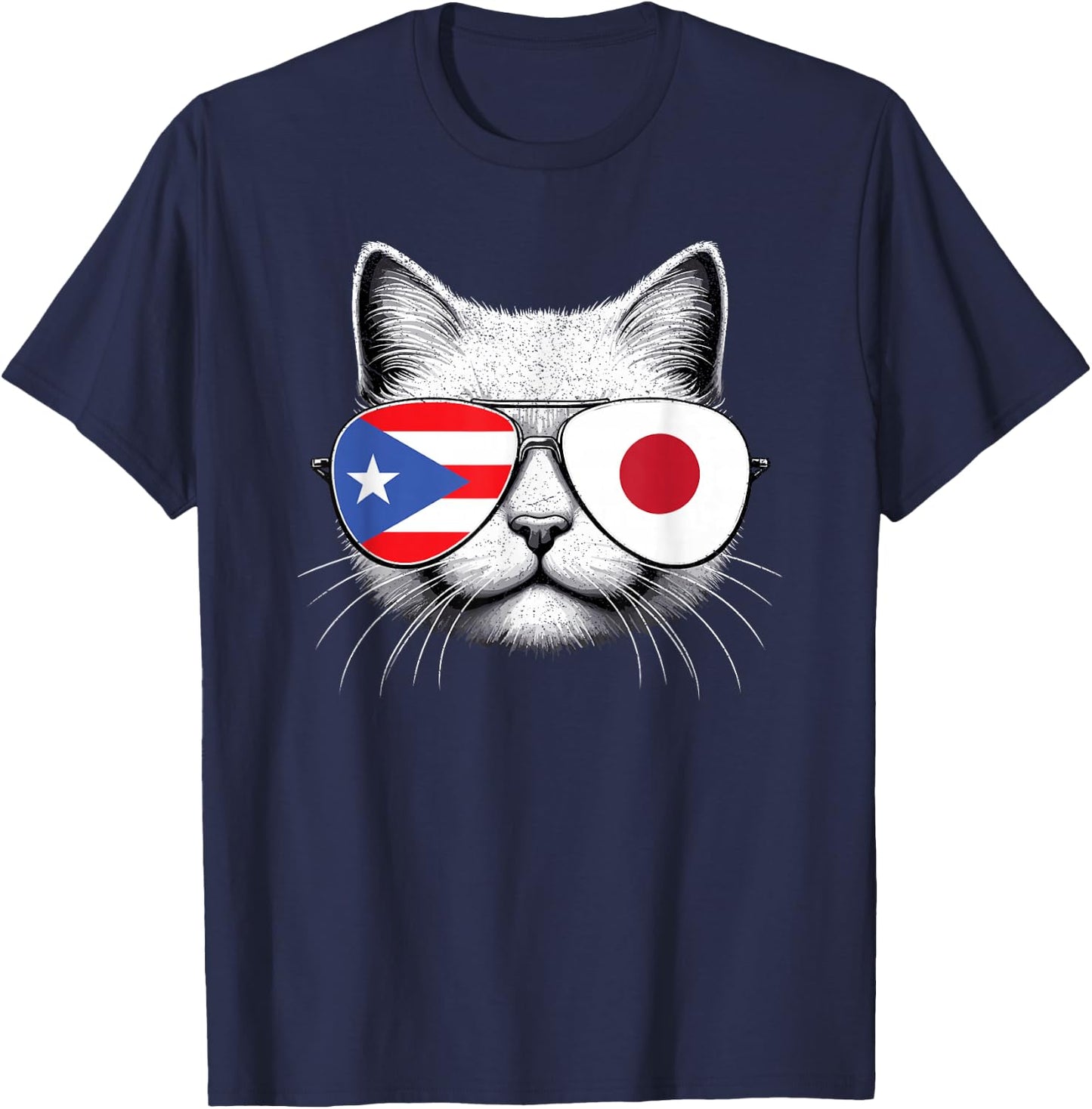 Puerto Rican Japanese Funny Cat Puerto Rico Japan Flag T-Shirt - T-Shirt | Navy