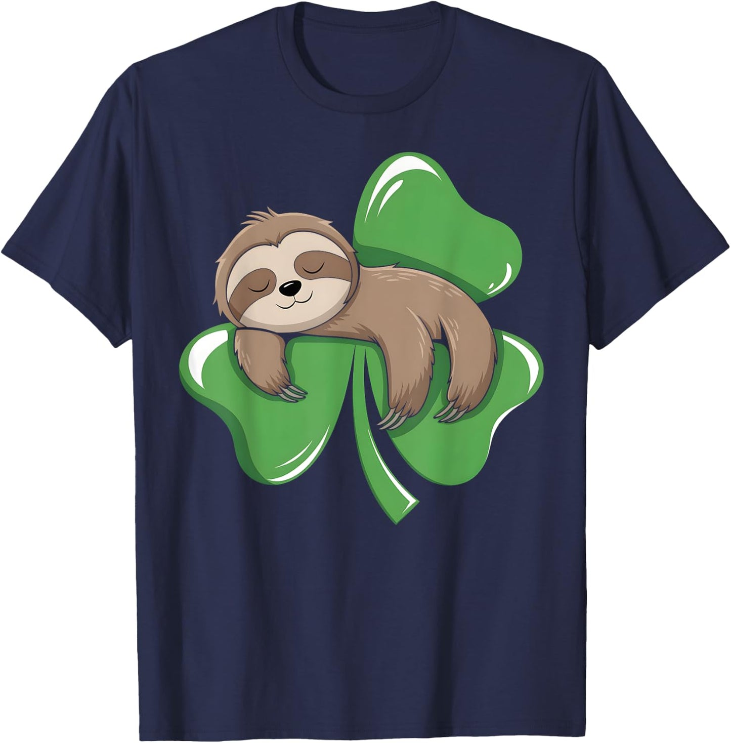 Lazy Irish Sloth Shamrock Clover Saint Patrick's Day Animal T-Shirt - T-Shirt | Navy