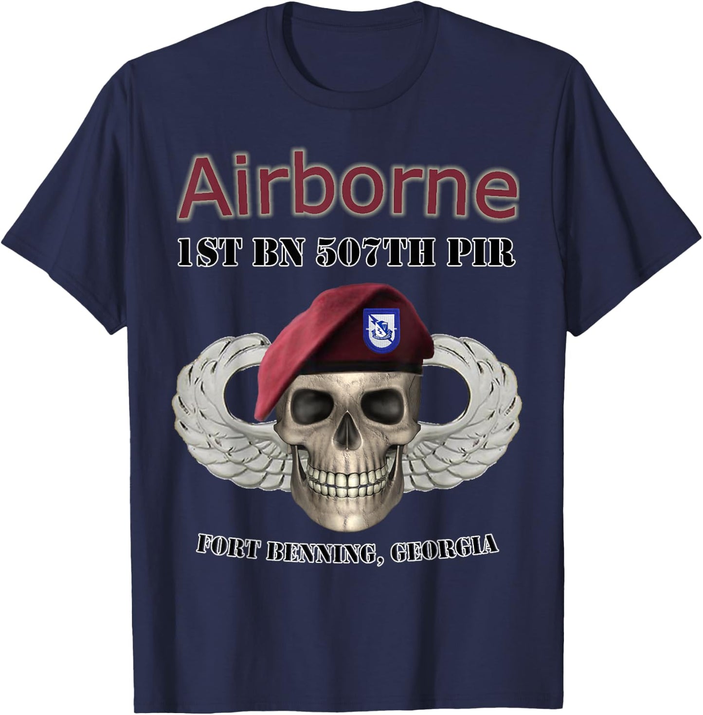 1st Bn 507th Parachute Infantry Regiment- Ft Benning design T-Shirt - T-Shirt | Navy
