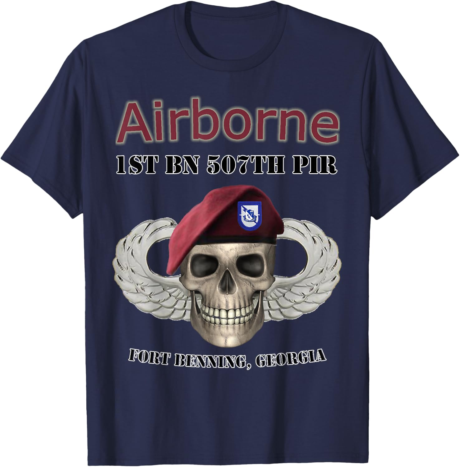 1st Bn 507th Parachute Infantry Regiment- Ft Benning design T-Shirt - T-Shirt | Navy