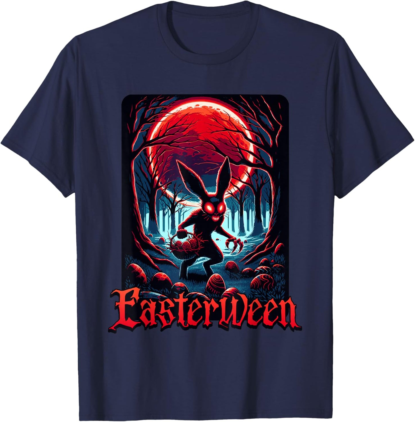 Scary Haunted Easterween Bloody Bunny Easter Rabbit Lover T-Shirt - T-Shirt | Navy
