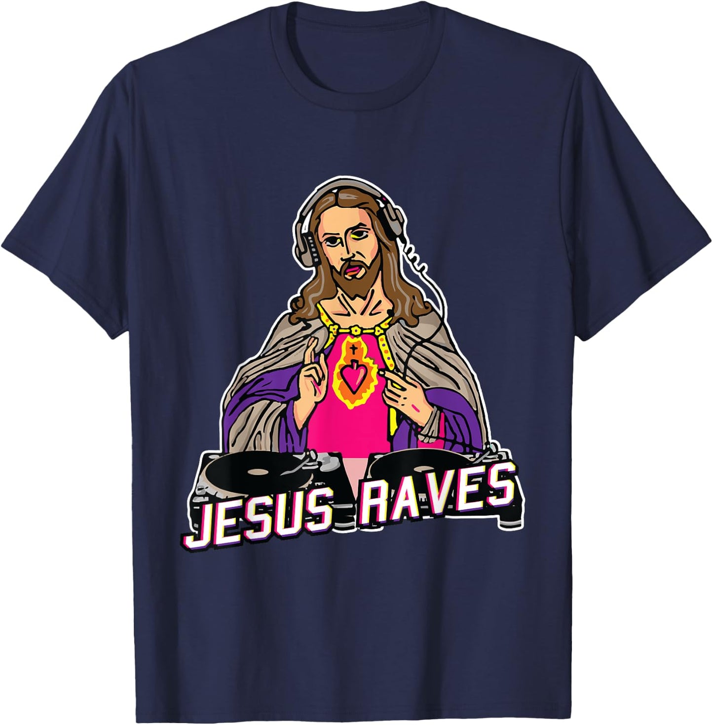 Jesus Raves Christmas EDM Music X-Mas Party Christian DJ T-Shirt - T-Shirt | Navy