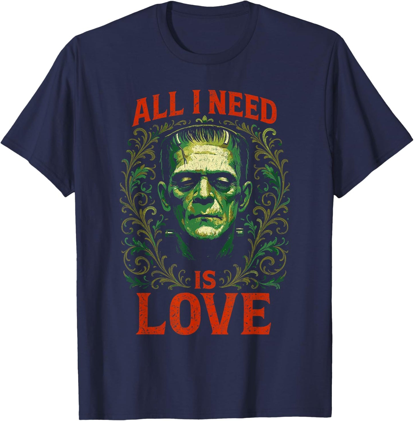 Frankenstein I Need Love | Grunge Horror Halloween T-Shirt - T-Shirt | Navy