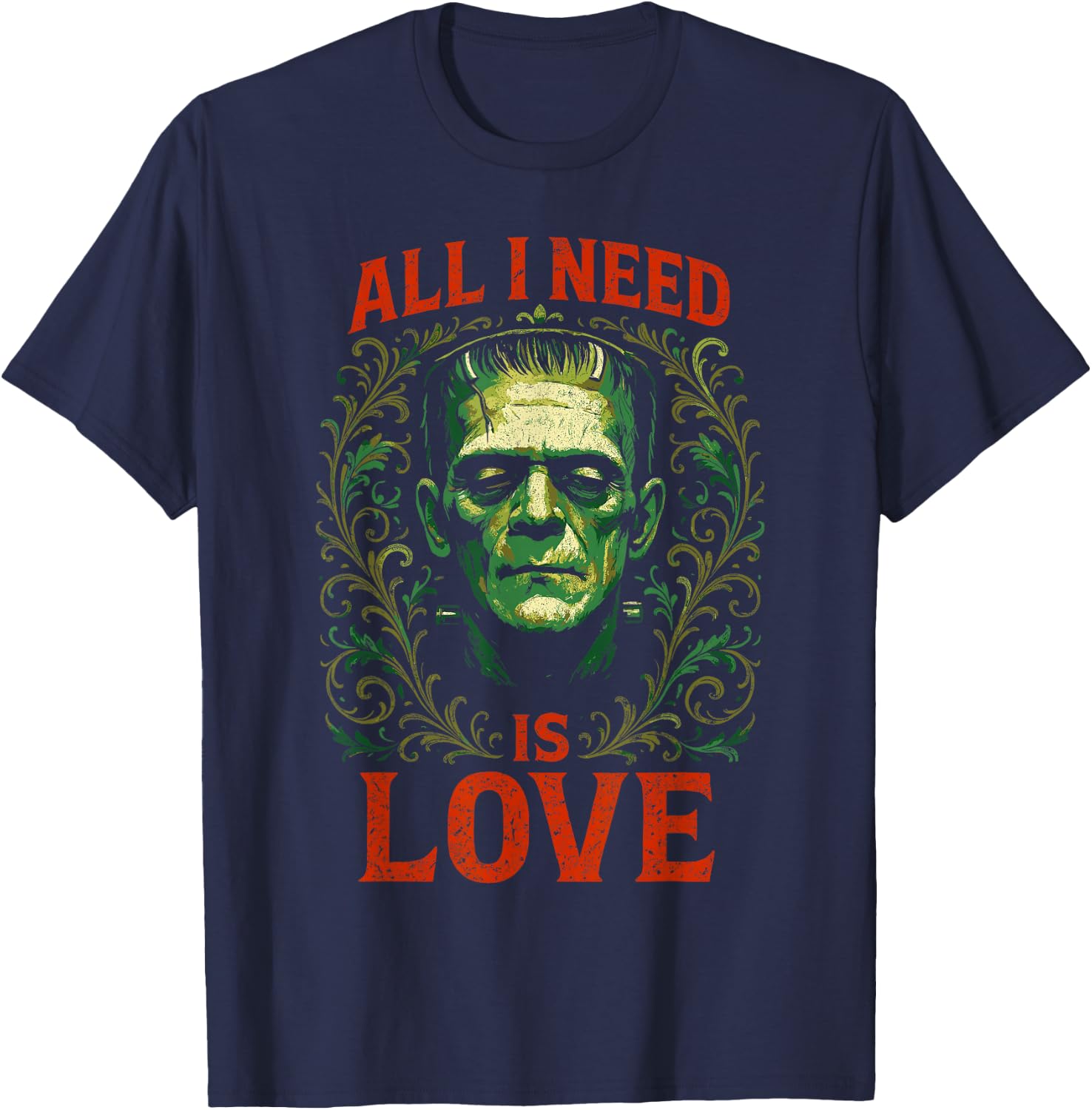 Frankenstein I Need Love | Grunge Horror Halloween T-Shirt - T-Shirt | Navy