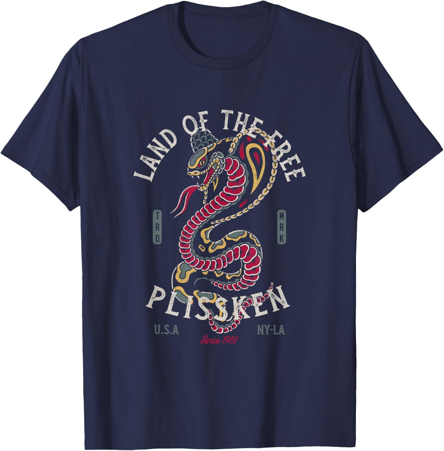 Cobra Traditional Tattoo Snake - Land of the Free T-Shirt - T-Shirt | Navy