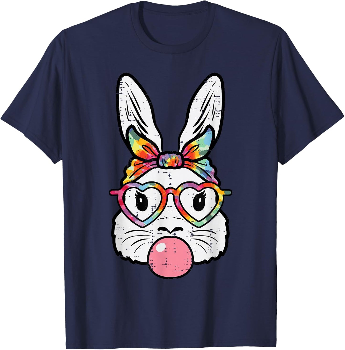 Easter Bunny Face Bubblegum Glasses Rabbit Women Girls Kids T-Shirt - T-Shirt | Navy