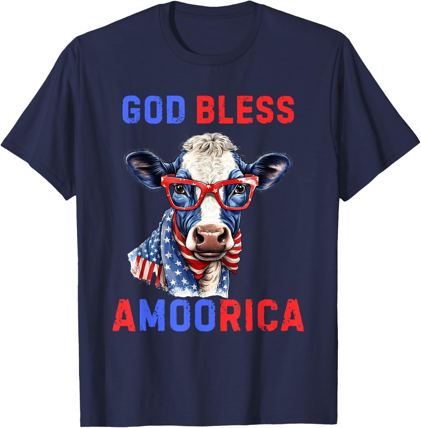 God Bless A Moo Rica Funny 4th of July USA Patriotic Cow Kids Men T-Shirt - T-Shirt | Navy