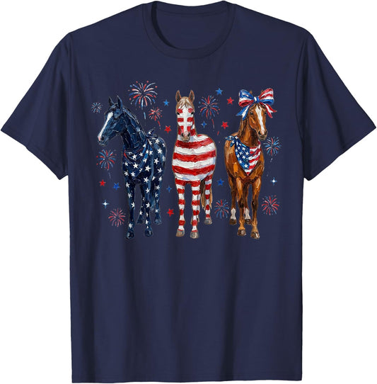 4th of July Horse Coquette Bow Flag Fireworks Girl Women T-Shirt - T-Shirt | Navy