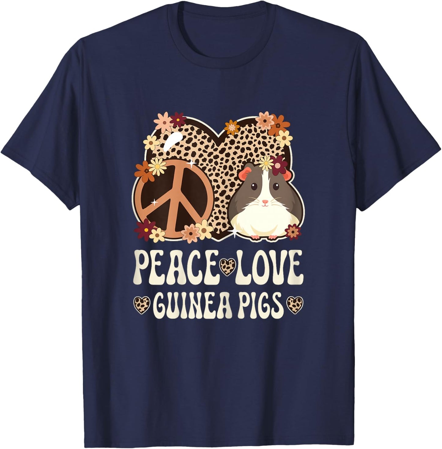 Peace Love Guinea Pigs Cheetah Print Women Guinea Pig Lover T-Shirt - T-Shirt | Navy