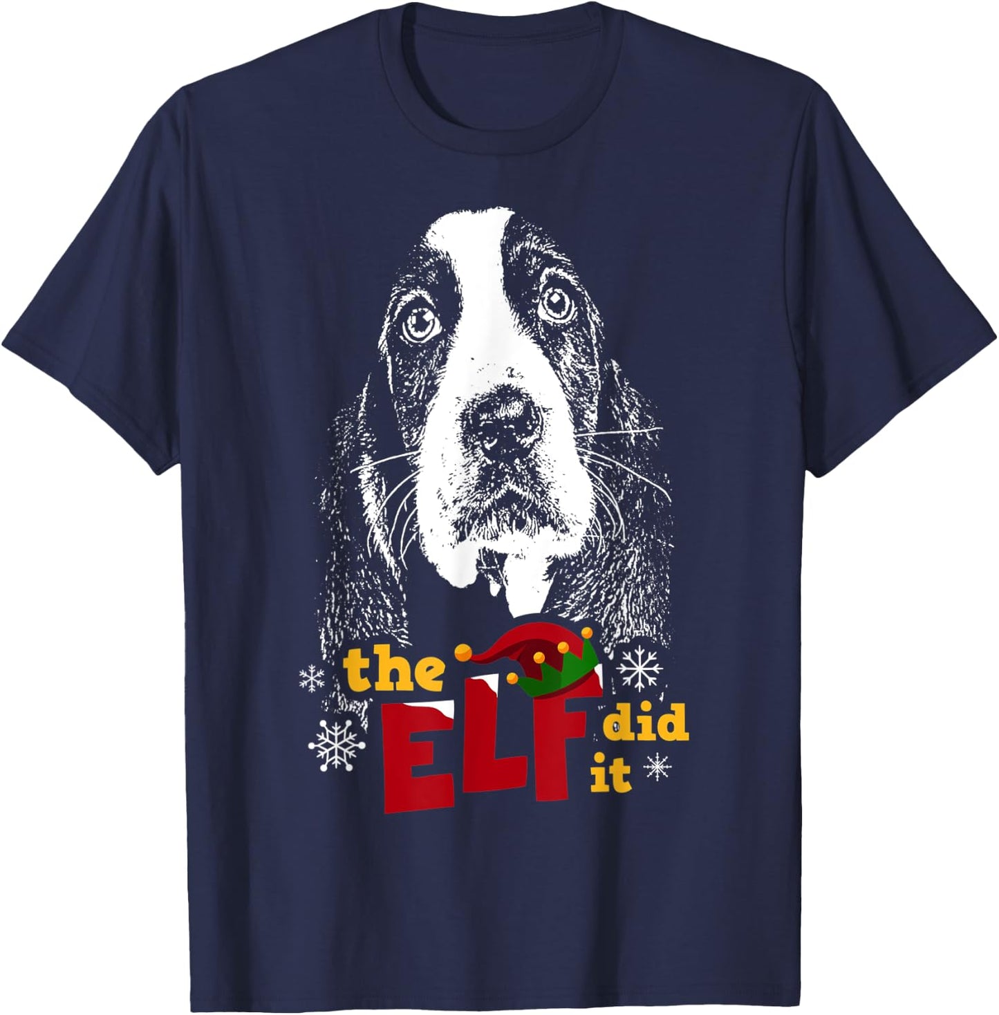 Elf Did it Funny Basset Hound Christmas T-Shirt - T-Shirt | Navy