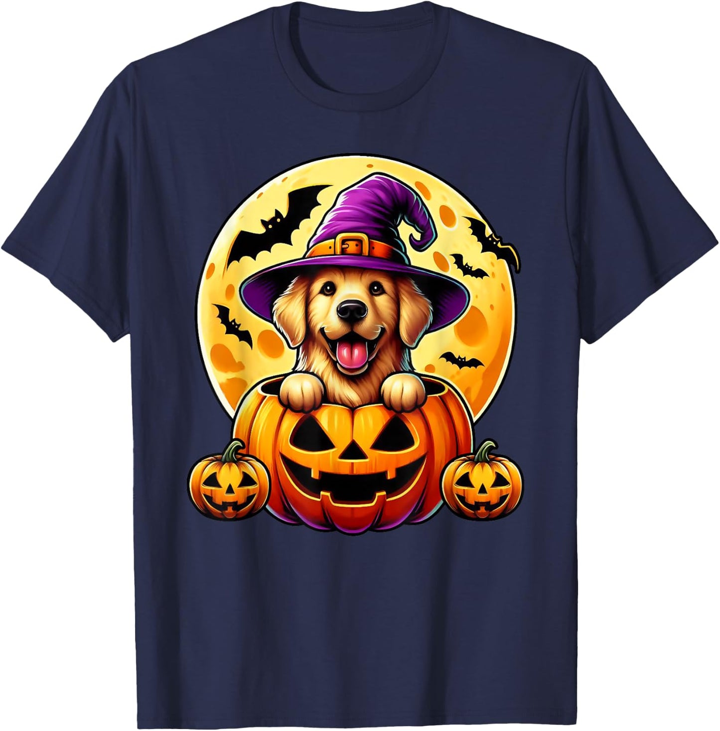 Halloween Golden Retriever Witch Hat Pumpkin Dog Lover T-Shirt - T-Shirt | Navy