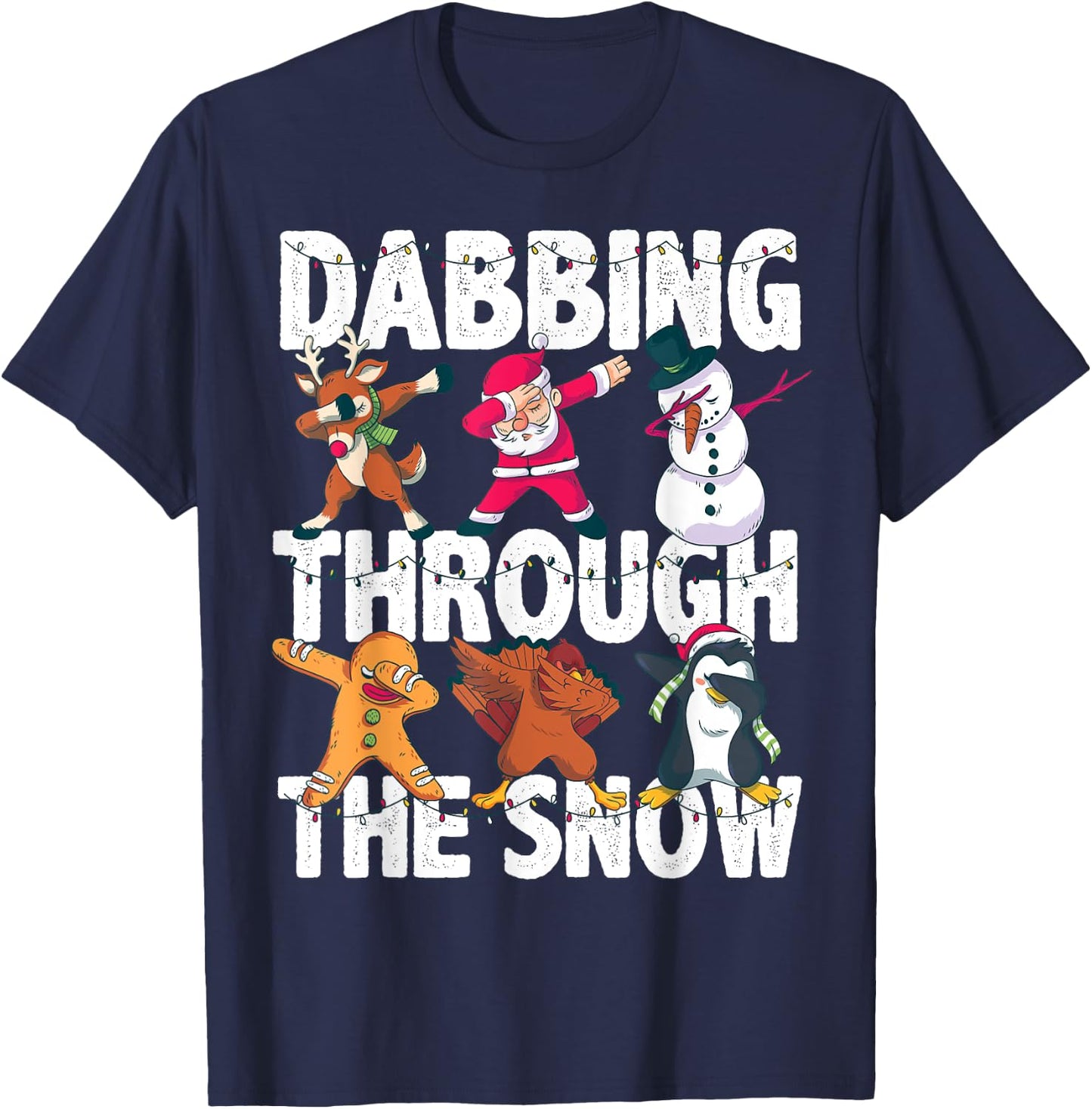 Christmas Shirt Santa Friends Dabbing Through the Snow Gift T-Shirt - T-Shirt | Navy