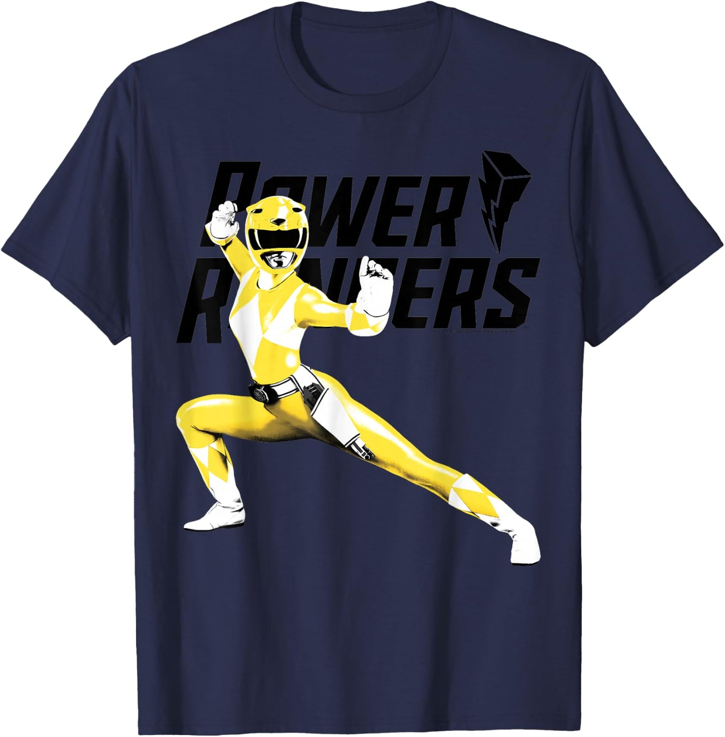 Power Rangers Yellow Ranger Karate Action Pose Logo T-Shirt - T-Shirt | Navy