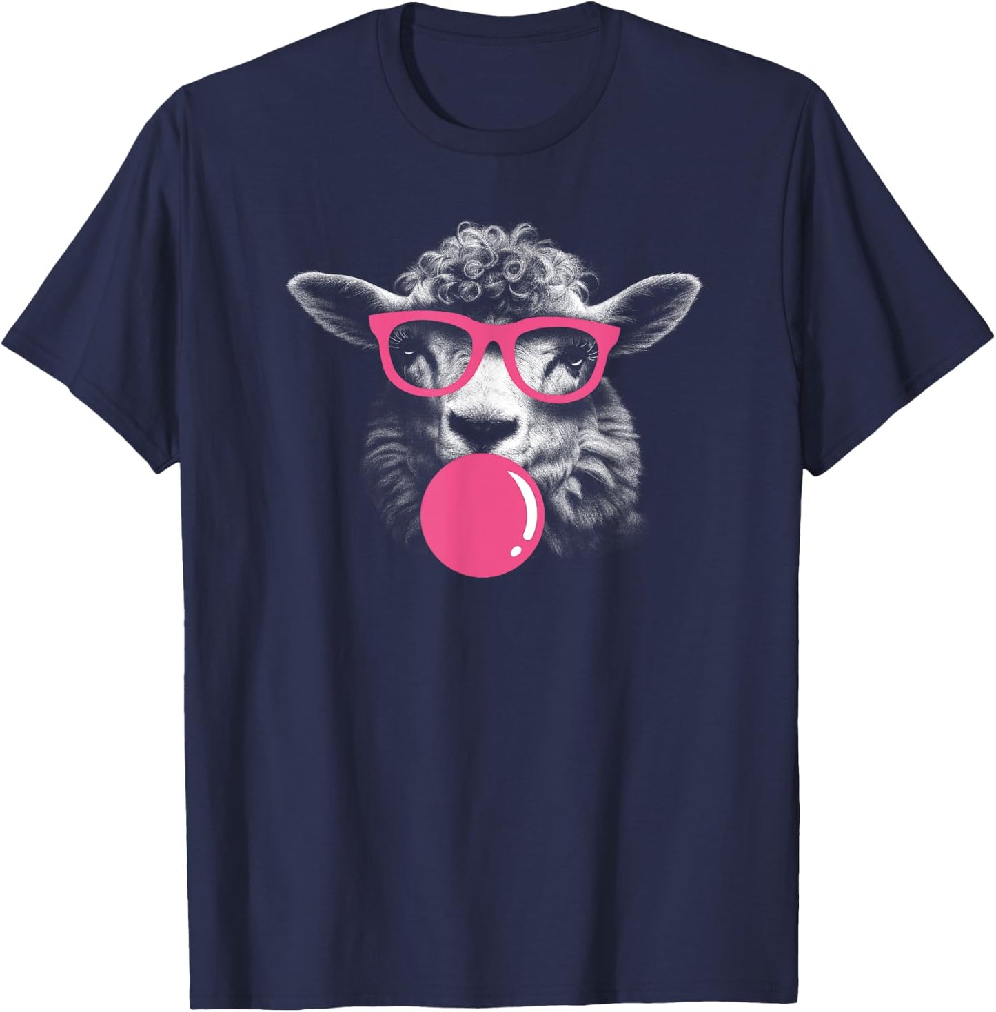 Funny Sheep Chews Chewing Gum Comic Women Children T-Shirt - T-Shirt | Navy
